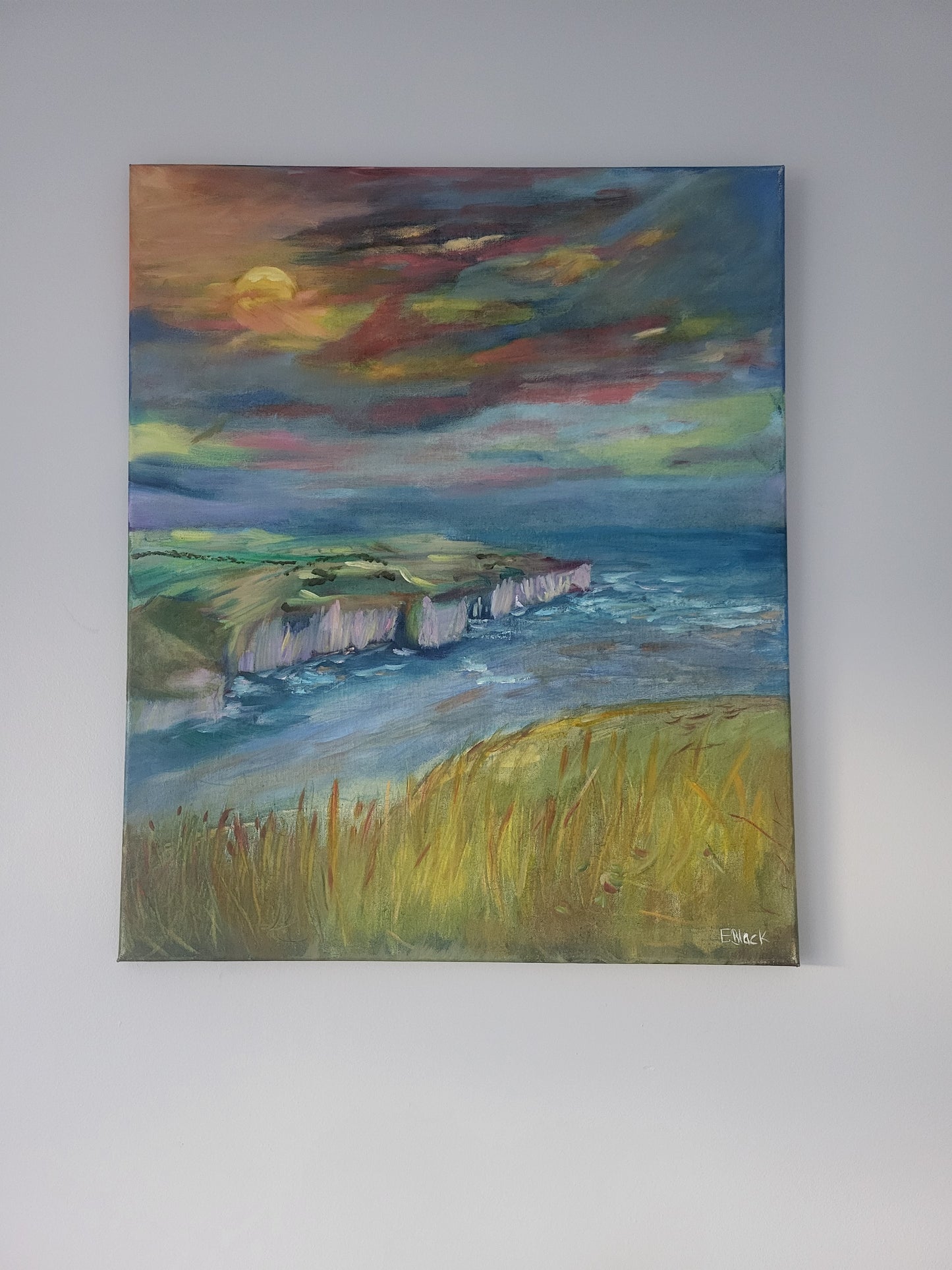 Original Landscape Oil Painting - Sunset at Flamborough on a 50cm x 60cm Canvas