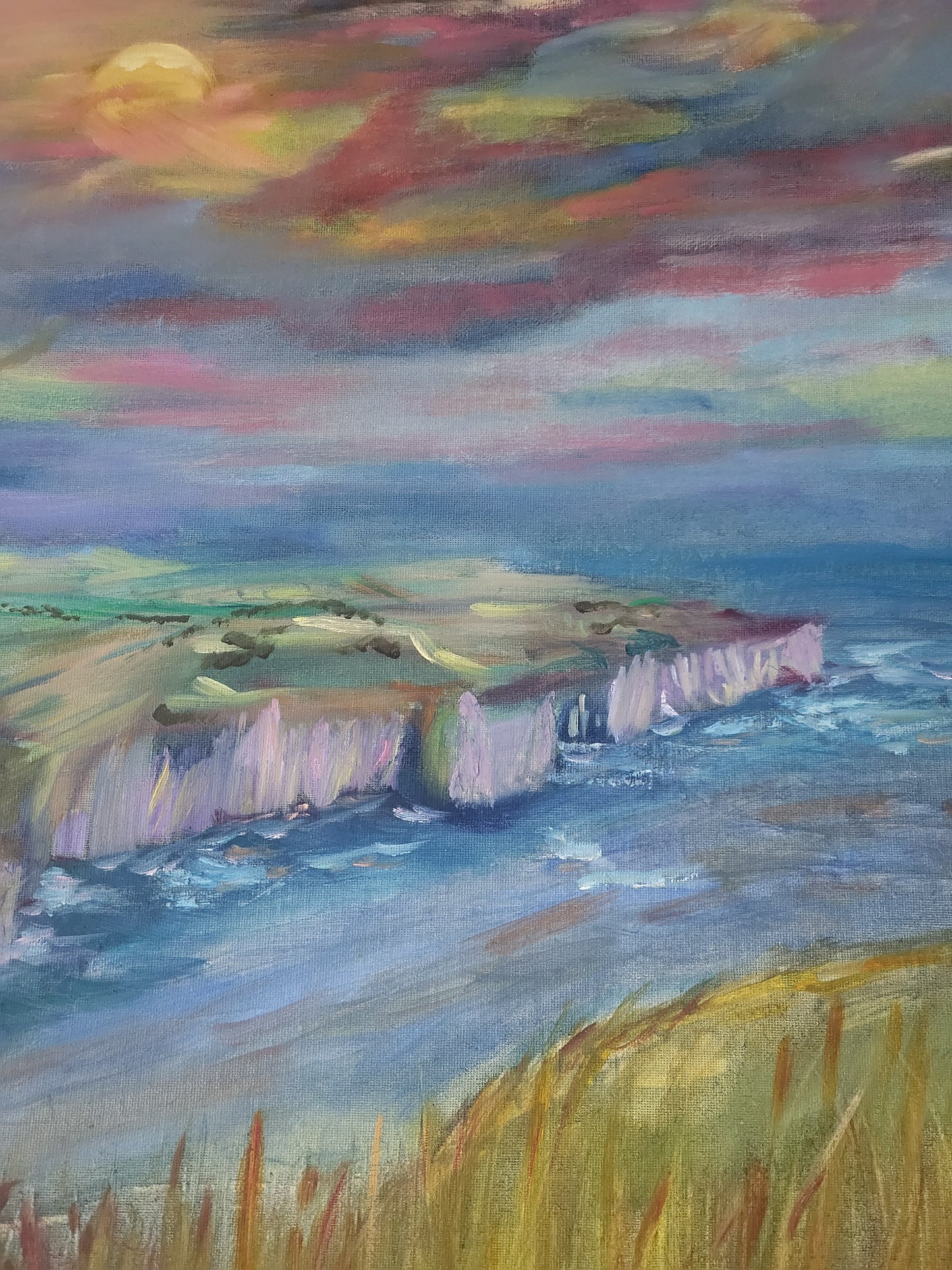 Original Landscape Oil Painting - Sunset at Flamborough on a 50cm x 60cm Canvas