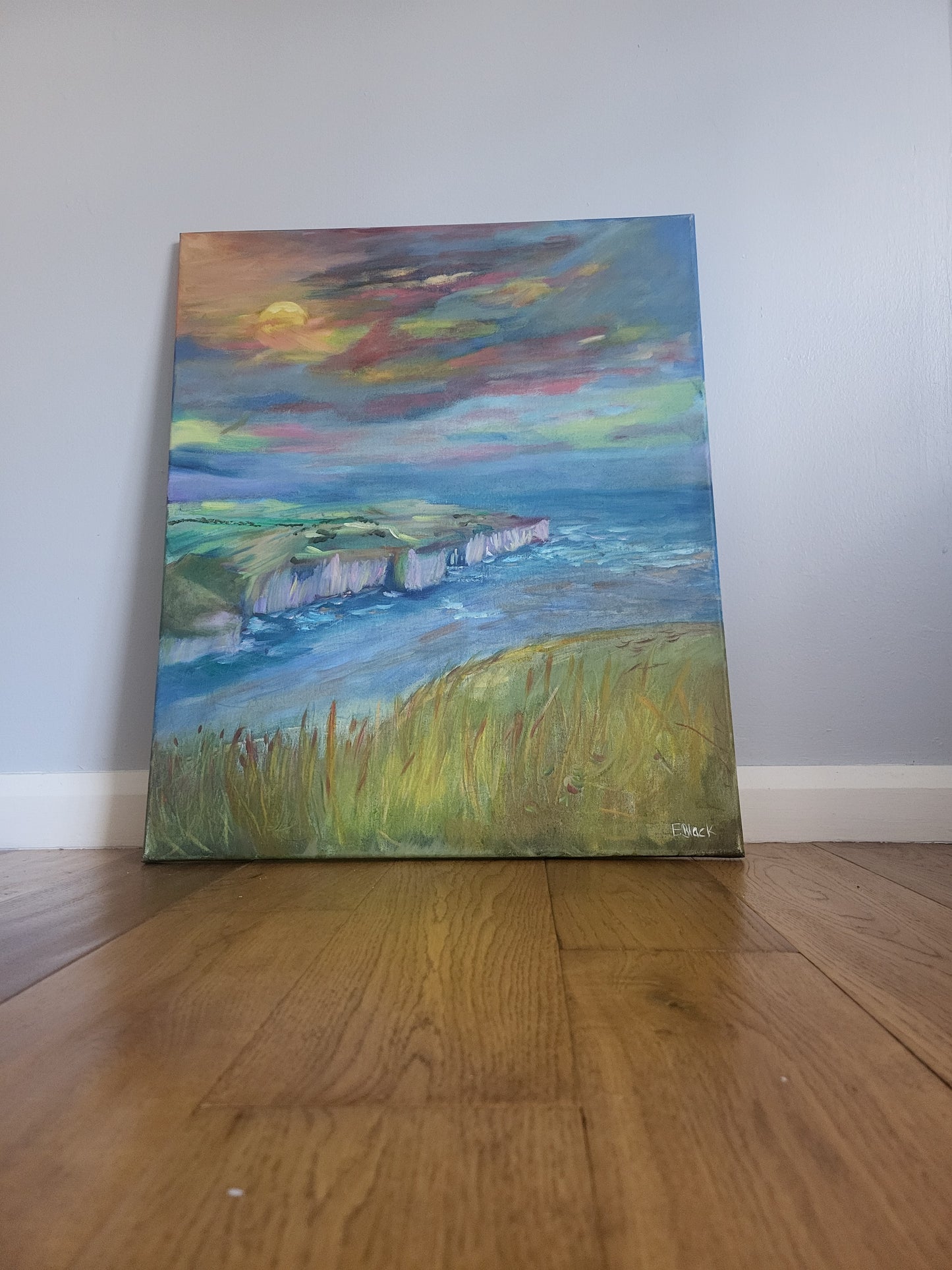 Original Landscape Oil Painting - Sunset at Flamborough on a 50cm x 60cm Canvas