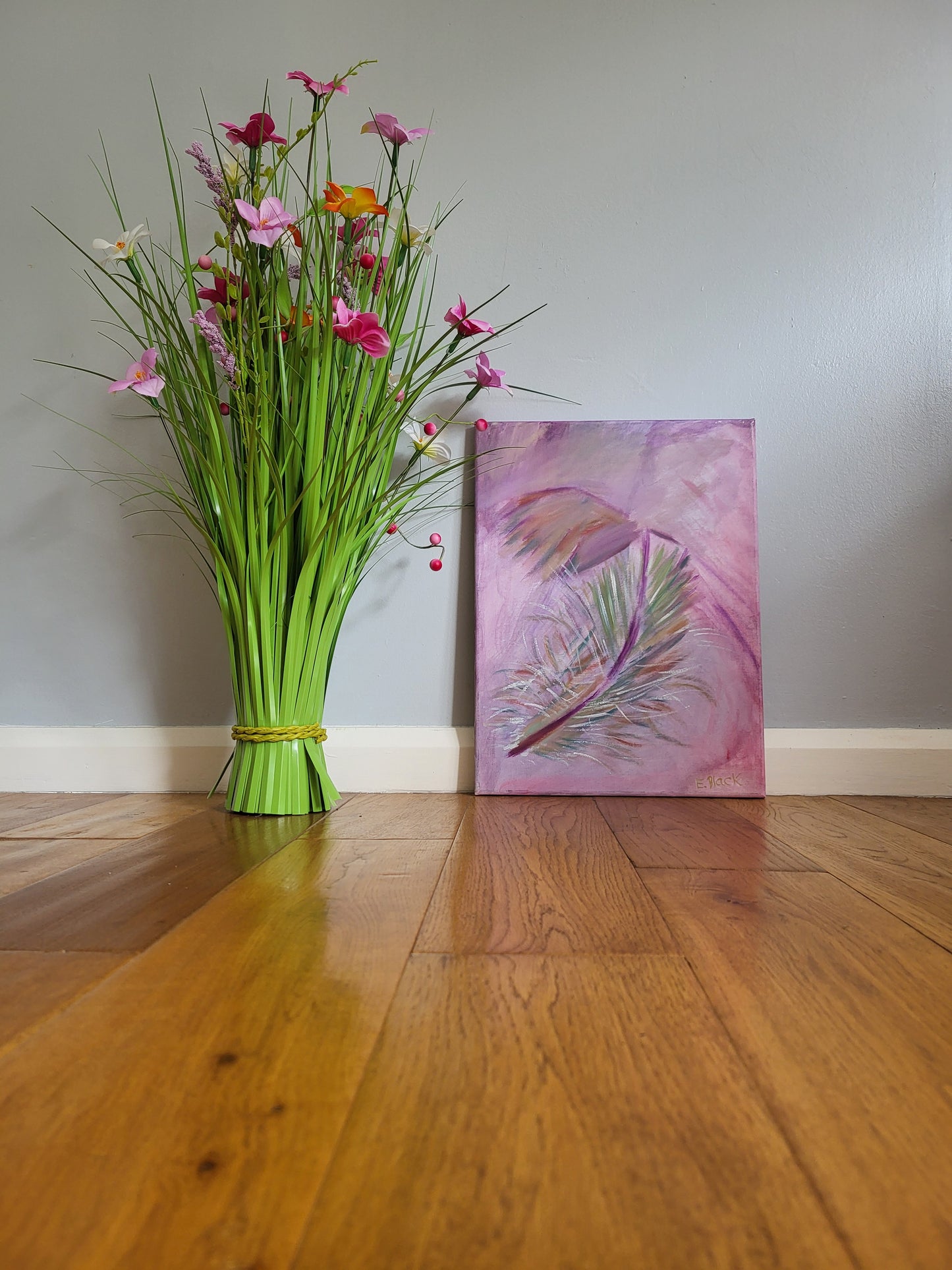 Original Alla Prima - Pink feather - Oil on 30cm x 40cm Canvas
