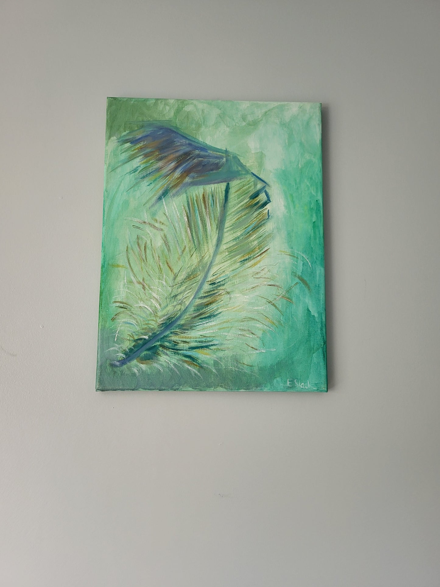 Original Alla Prima - Green feather - Oil on 30cm x 40cm Canvas