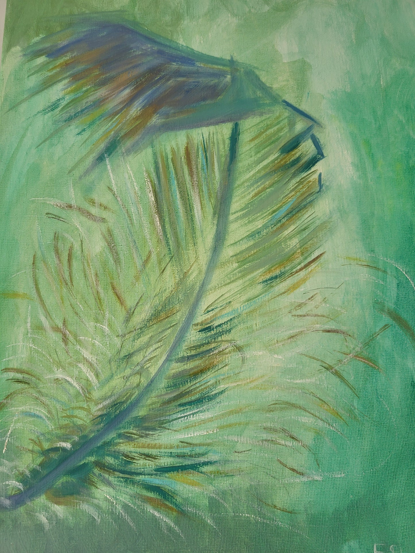 Original Alla Prima - Green feather - Oil on 30cm x 40cm Canvas