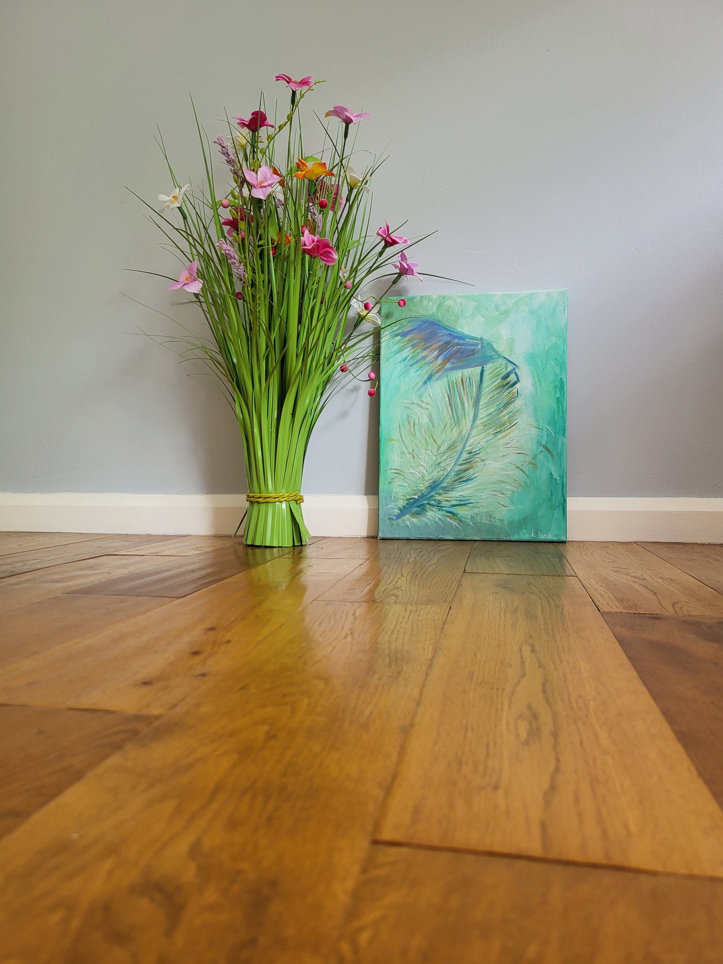Original Alla Prima - Green feather - Oil on 30cm x 40cm Canvas