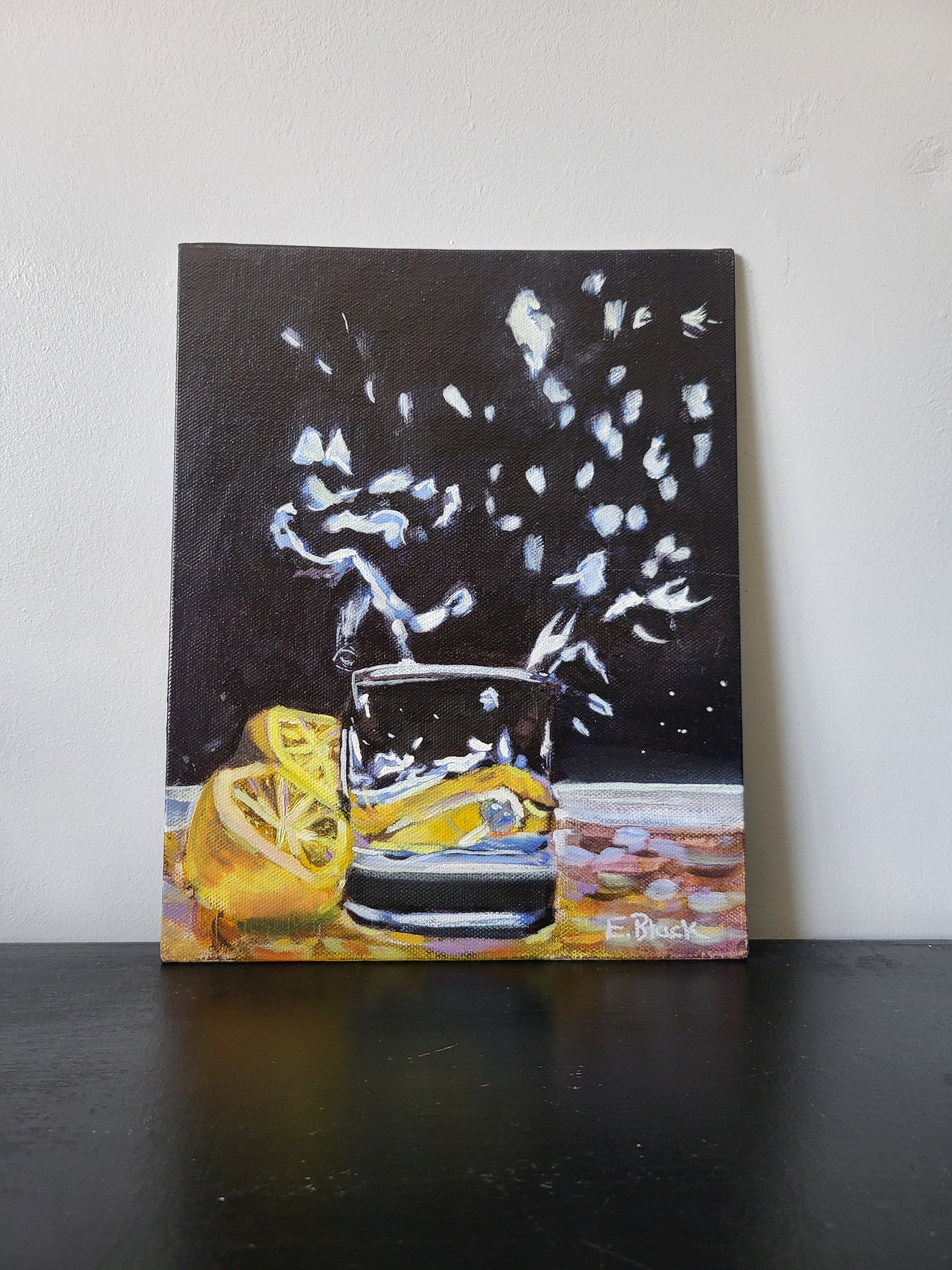 Original Oil Painting - Lemon Water on a 20.3cm x 25.4cm Canvas Board