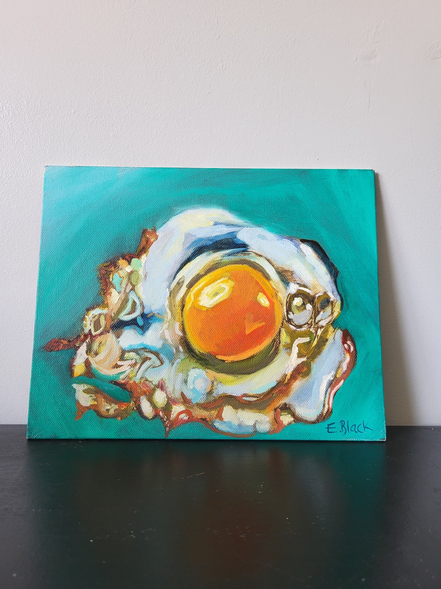 Original Oil Painting - Fried Egg on a 20.3cm x 25.4cm Canvas Board