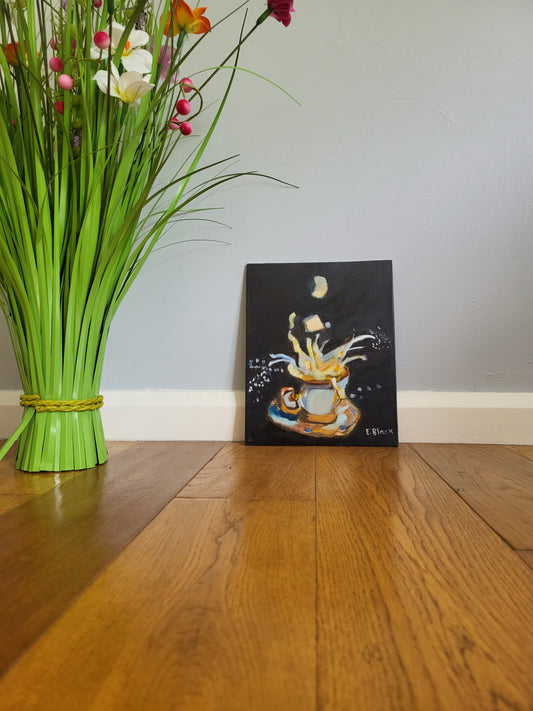 Original Oil Painting - Coffee on a 20.3cm x 25.4cm Canvas Board