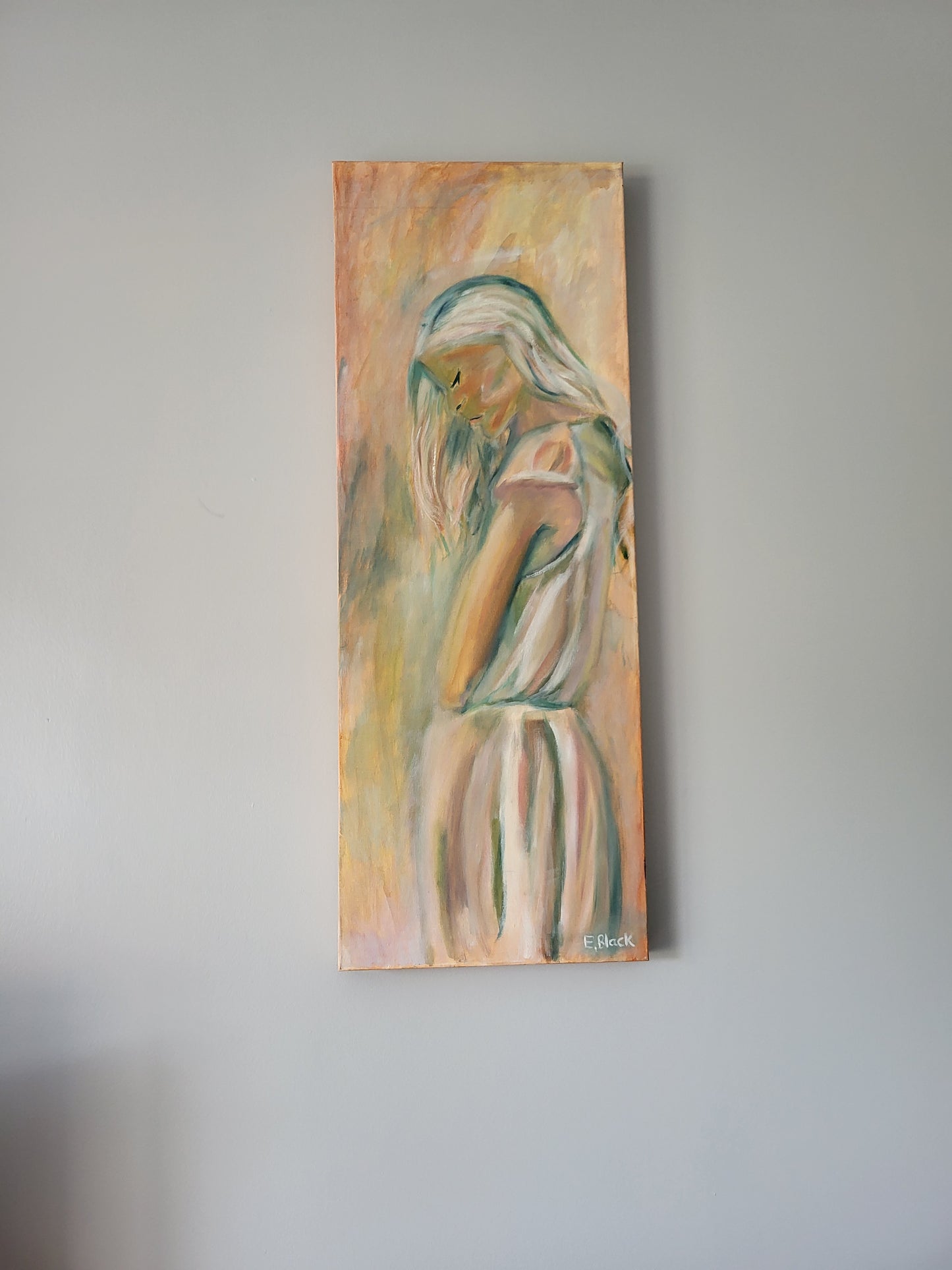 Original Alla Prima Oil Painting – The Lost Soul - Figurative Woman in Soft Pastel Tones on a 30cm x 80cm Canvas