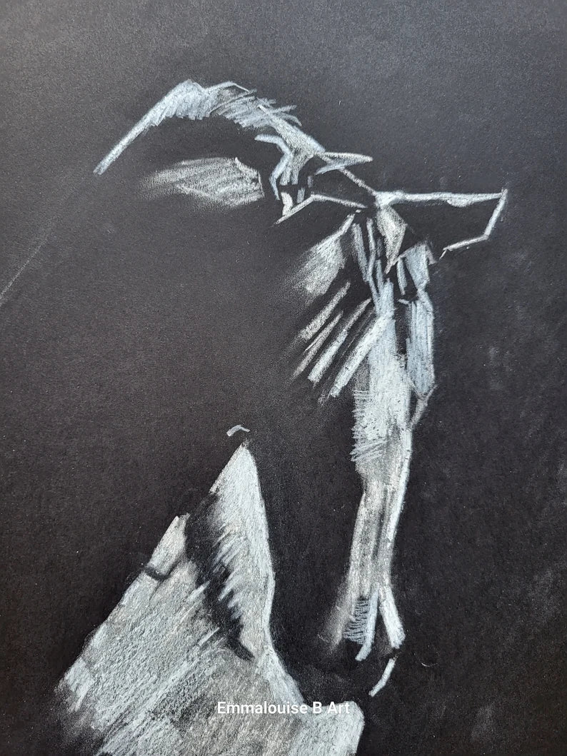 Chalk drawing of a horse on black paper