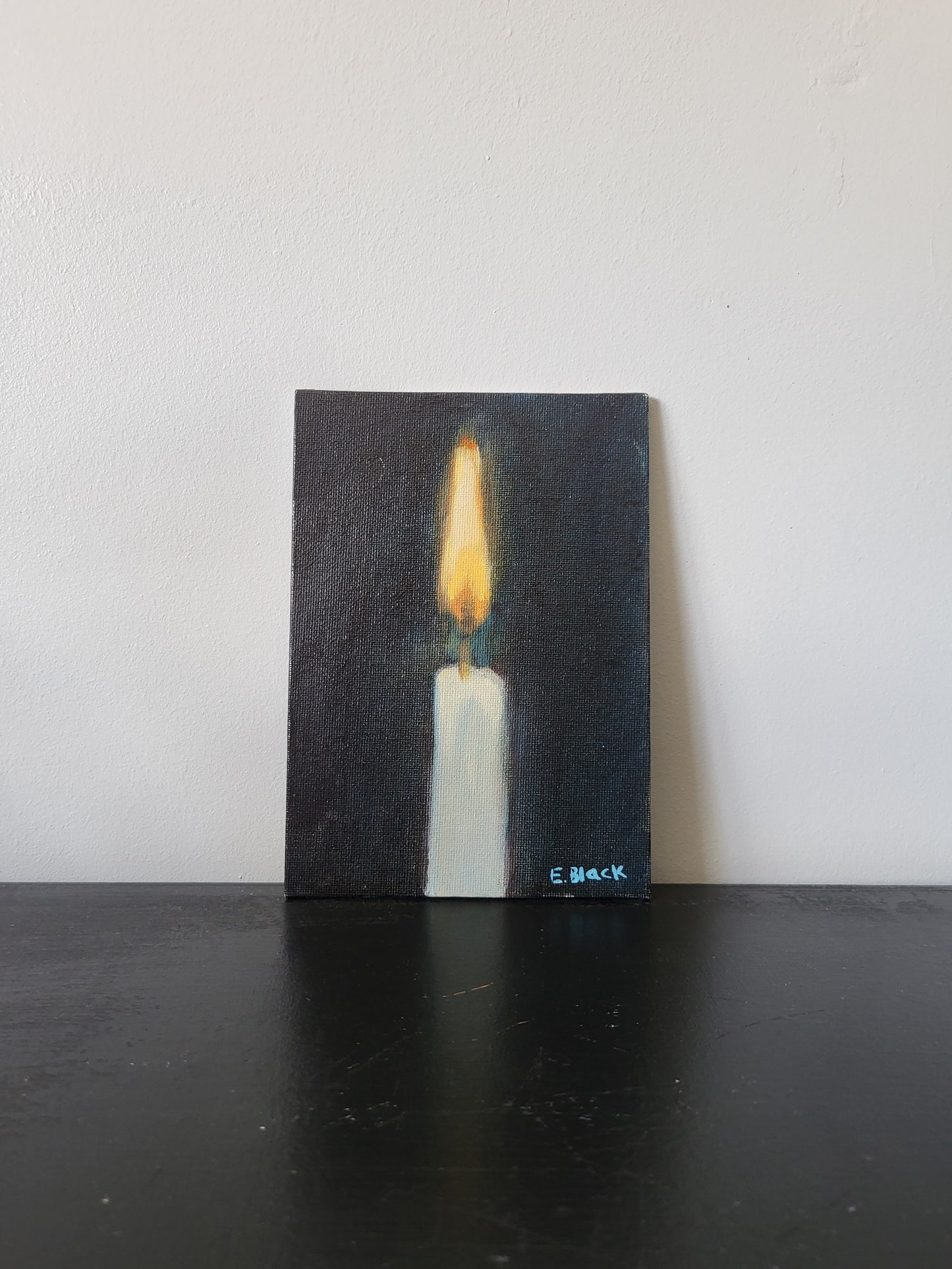 Original oil painting of a candle on a 7 inch x 5 inch canvas board, signed by the artist.