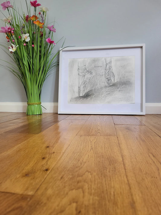 Original Pencil Drawing - Ballet Shoes on 49.7cm x 42cm Cartridge Paper