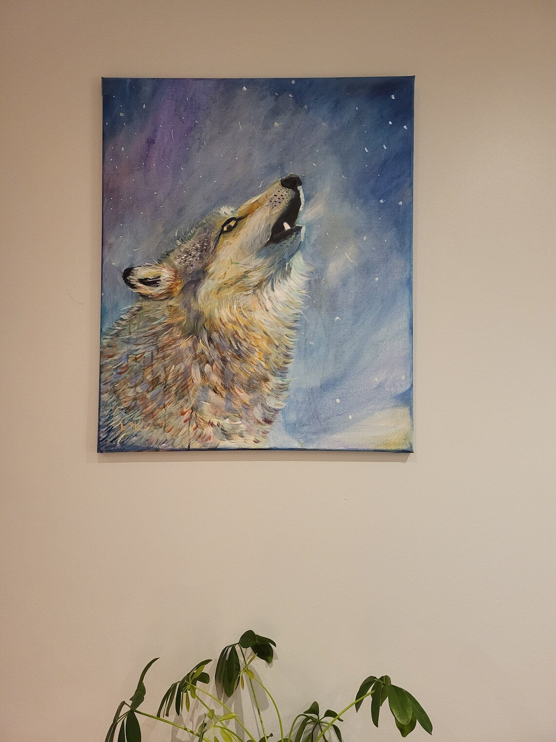 Howling Wolf - Original Oil Painting on a 50cm x 60cm Canvas