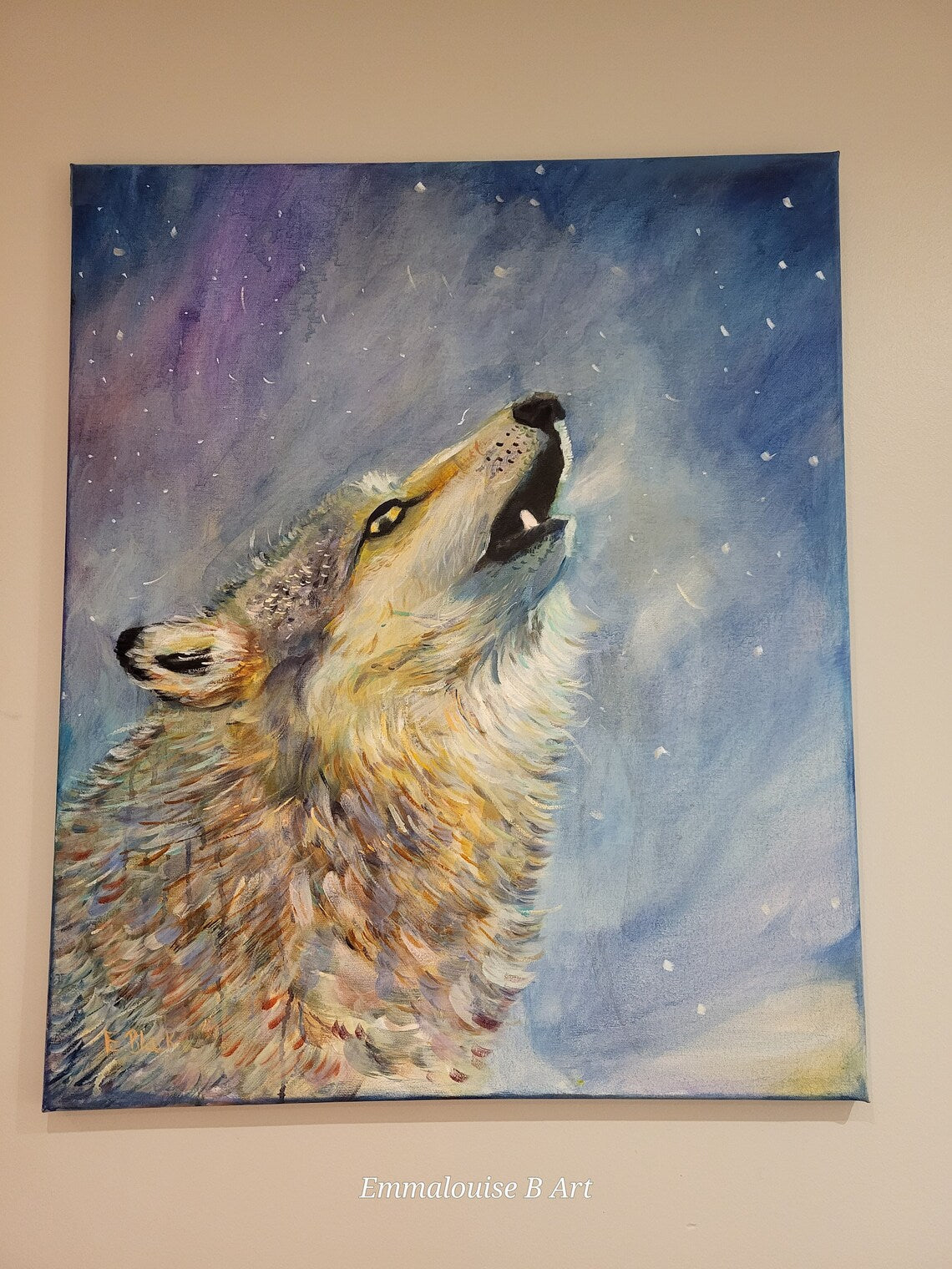 Howling Wolf - Original Oil Painting on a 50cm x 60cm Canvas