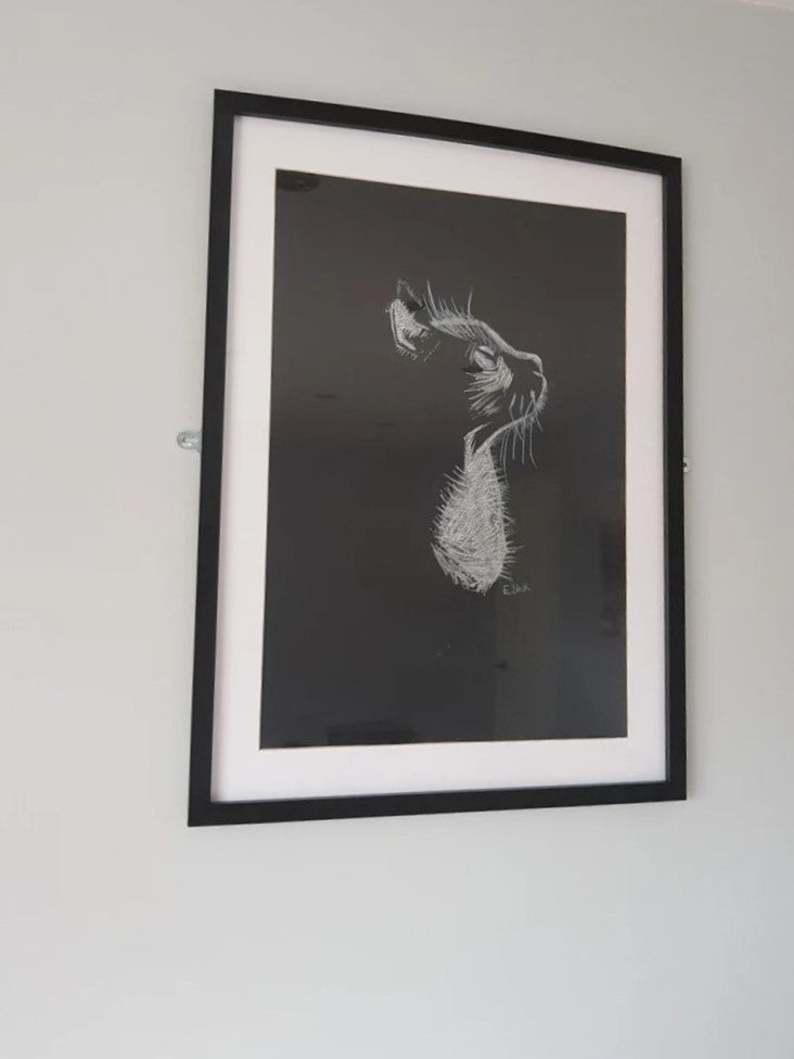Cat Original Chalk Drawing on 59.4cm x 42cm Black Paper