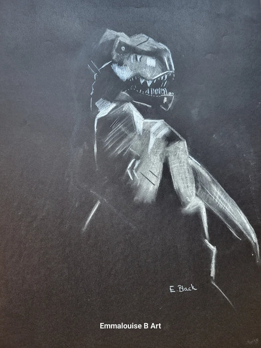Tyrannosaurus Rex - Original Chalk Drawing on 59.4cm x 42cm Black Paper