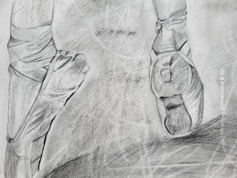 Original Pencil Drawing - Ballet Shoes on 49.7cm x 42cm Cartridge Paper