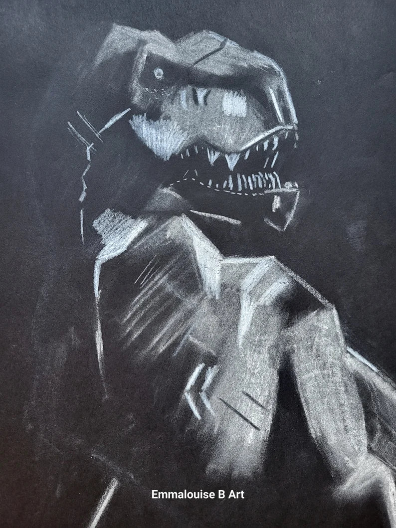 Tyrannosaurus Rex - Original Chalk Drawing on 59.4cm x 42cm Black Paper