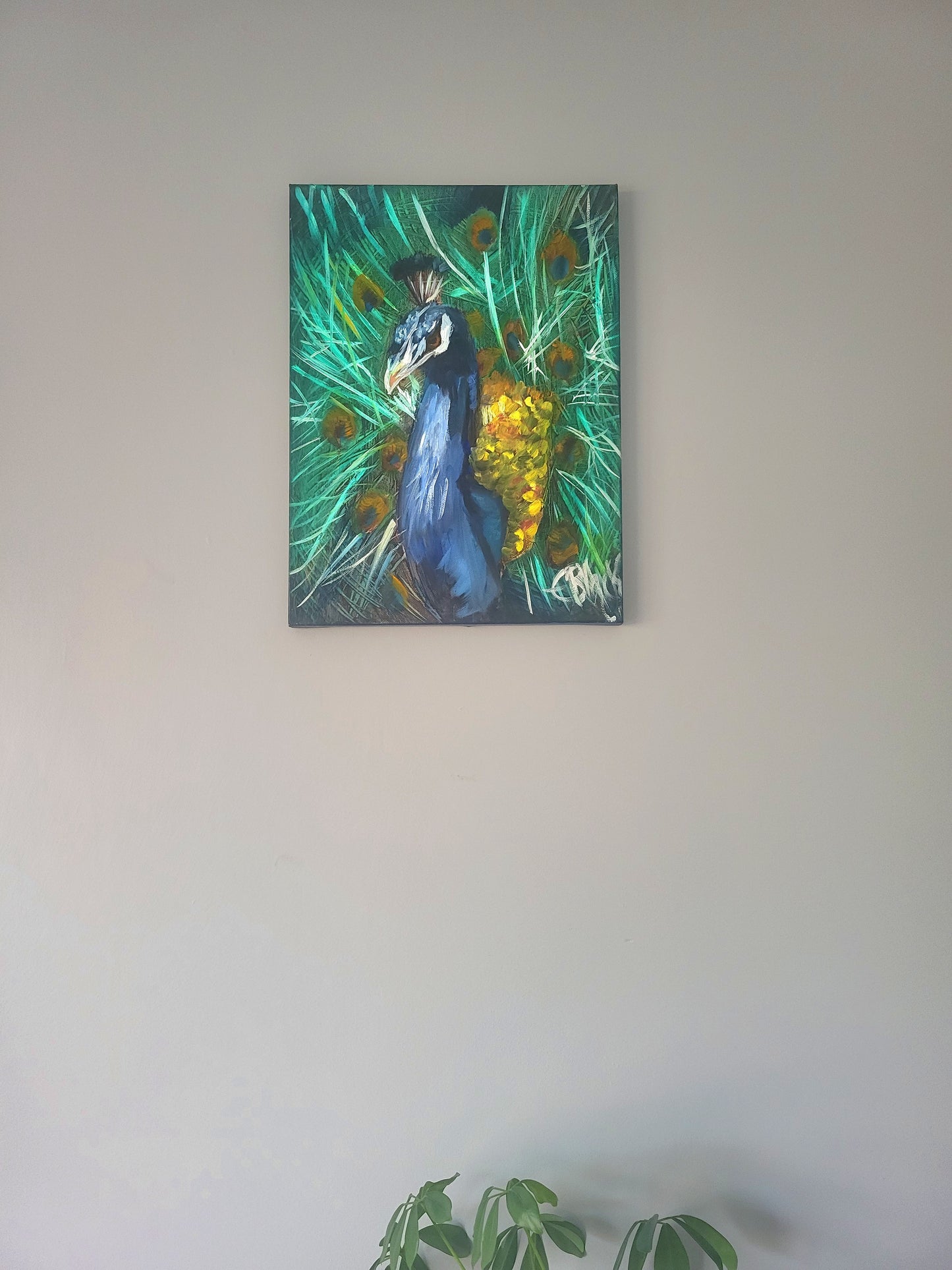 Peacock Oil Painting – Original Contemporary Vibrant Bird Wall Art on Canvas (16" x 12")