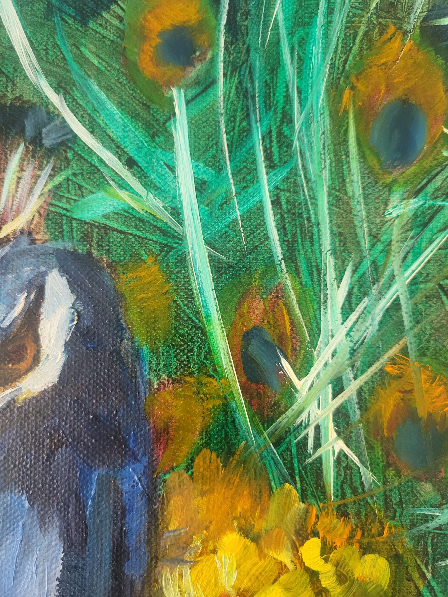 Peacock Oil Painting – Original Contemporary Vibrant Bird Wall Art on Canvas (16" x 12")