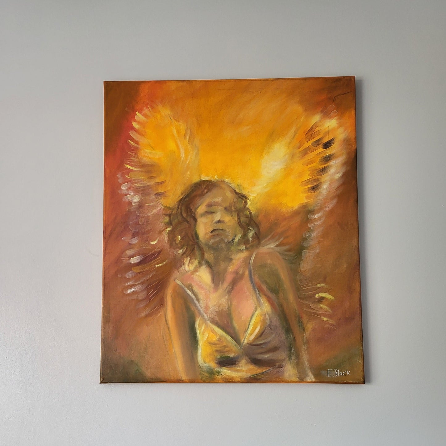Spiritual Golden Angel Artwork - Fallen Angel Original Oil Painting on Canvas on a 50cm x 60cm Canvas