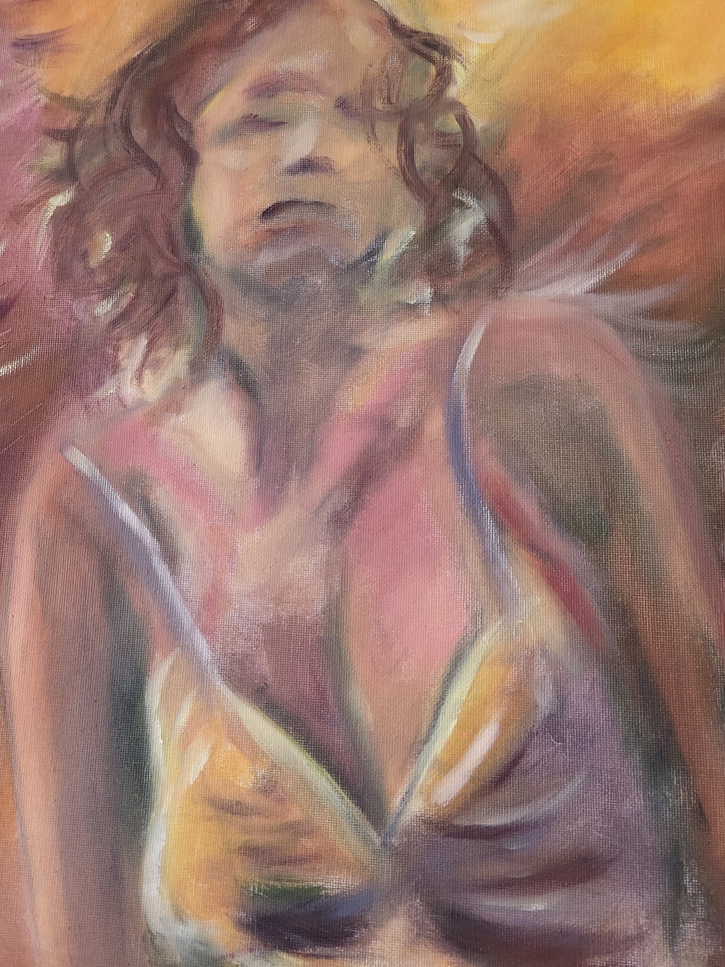 Spiritual Golden Angel Artwork - Fallen Angel Original Oil Painting on Canvas on a 50cm x 60cm Canvas