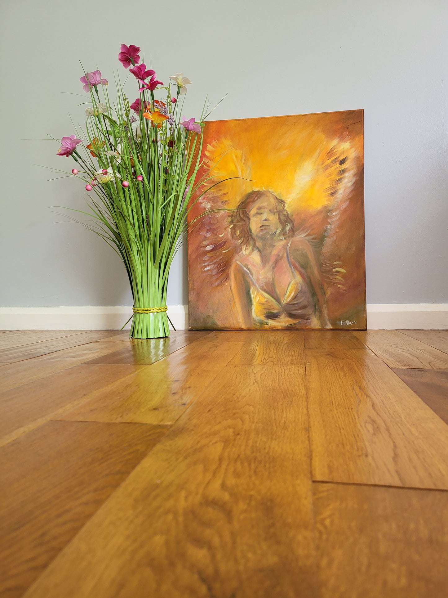 Spiritual Golden Angel Artwork - Fallen Angel Original Oil Painting on Canvas on a 50cm x 60cm Canvas