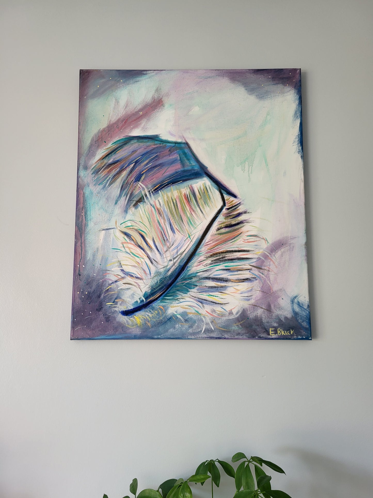 Original Mixed Media - Purple Feather on 50cm x 60cm Canvas
