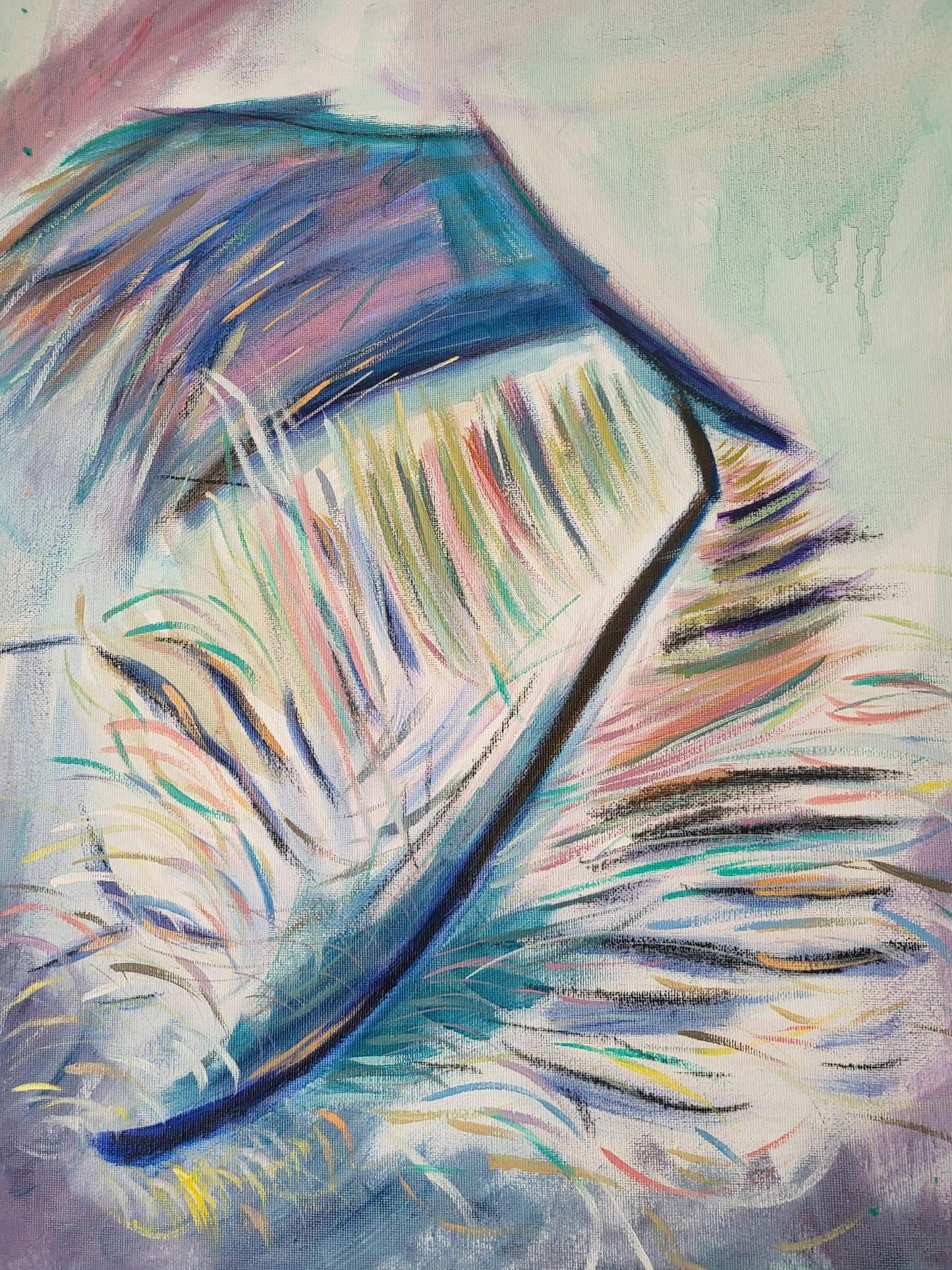 Original Mixed Media - Purple Feather on 50cm x 60cm Canvas