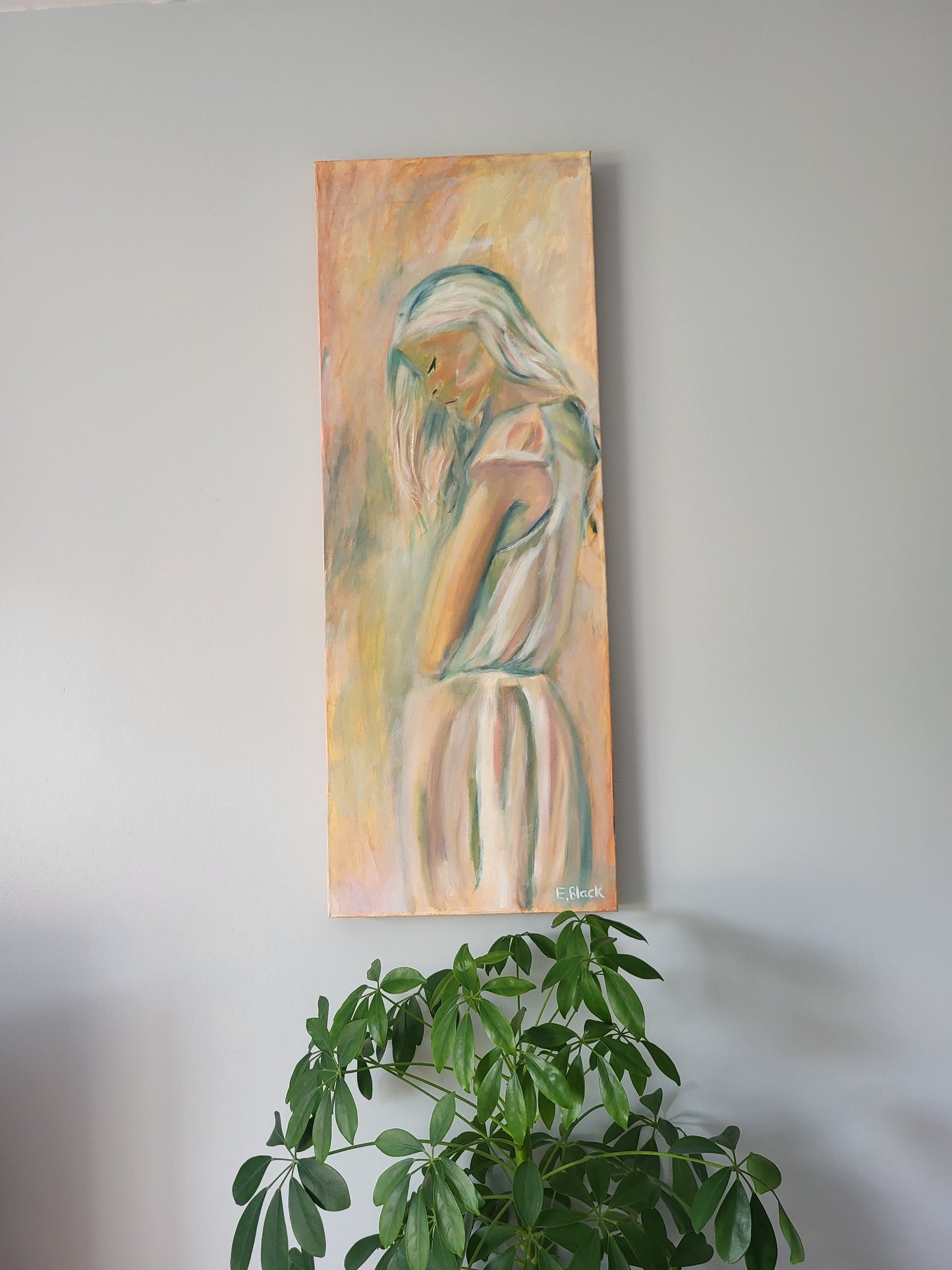 Original Alla Prima Oil Painting – The Lost Soul - Figurative Woman in Soft Pastel Tones on a 30cm x 80cm Canvas