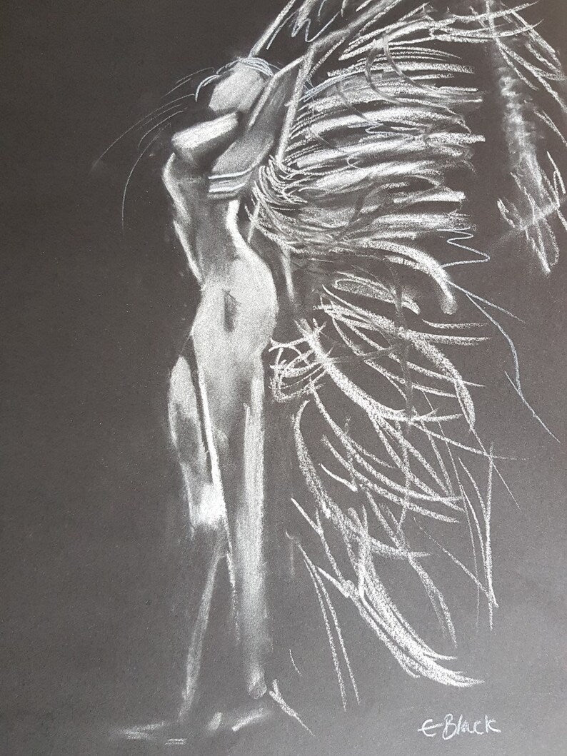 Original Chalk Drawing - White Light on 59.4cm x 42cm Black Paper